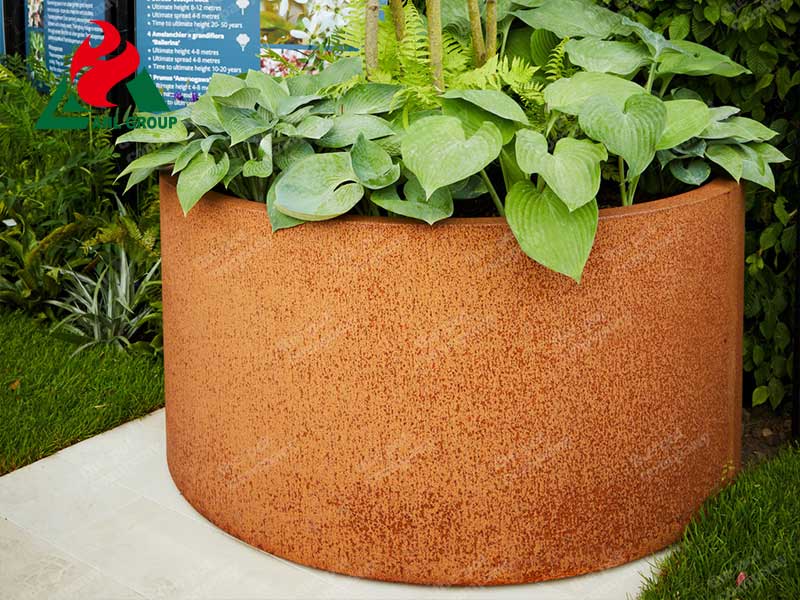 Eye-catching corten steel raised beds with House Number